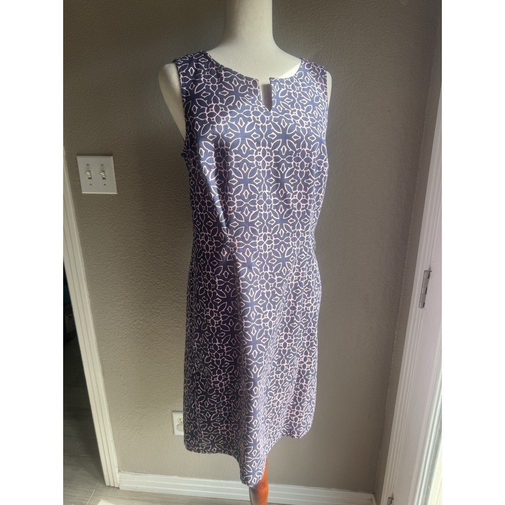 Talbots Dress Blue Pink Sheath‎ Textured Summer Sleeveless Floral 8